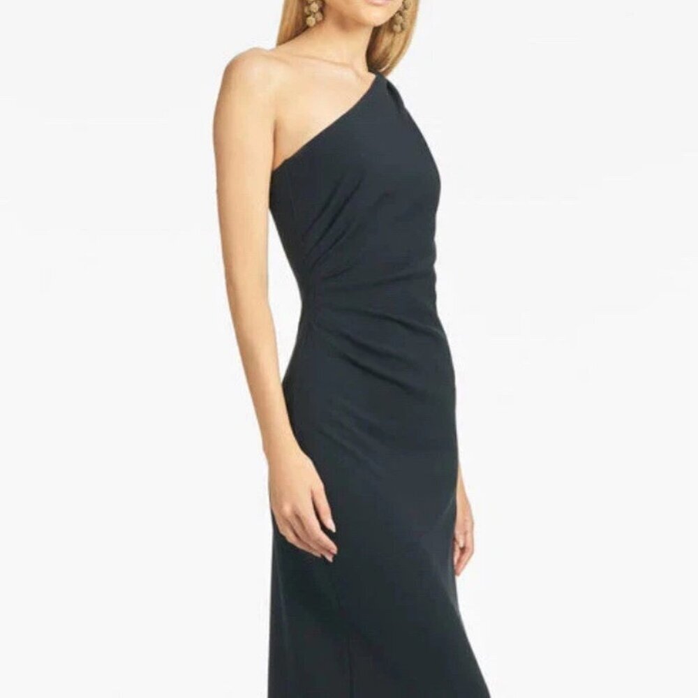 NEW Sachin & Babi Cece One shoulder crepe Evening gown in Navy Women's size 14 - Picture 2 of 13
